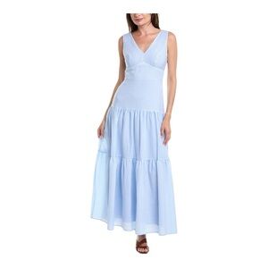 Taylor Seersucker Maxi Dress  Size 6 Blue White Classic Styling